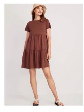 Old Navy Short-Sleeve Tiered Mini Dress - Burgundy Casual Women's Dress